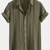Geometric Striped Jacquard Button Up Shirt & Straight Leg Linen Pants