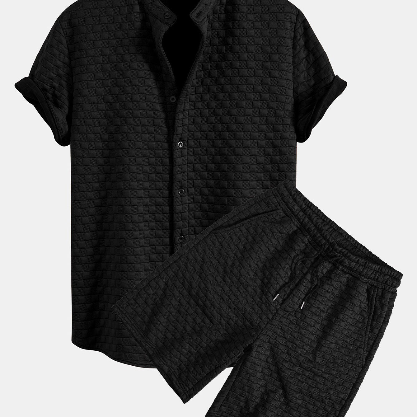 Checkerboard Stand Collar Shirt with Matching Jacquard Shorts