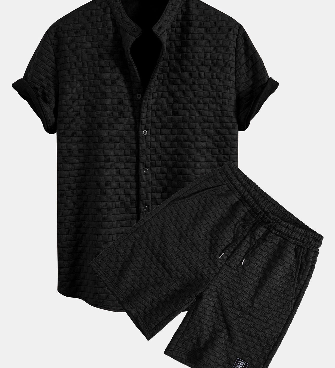 Checkerboard Stand Collar Shirt with Matching Jacquard Shorts