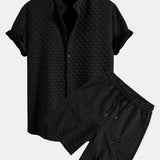 Checkerboard Stand Collar Shirt with Matching Jacquard Shorts