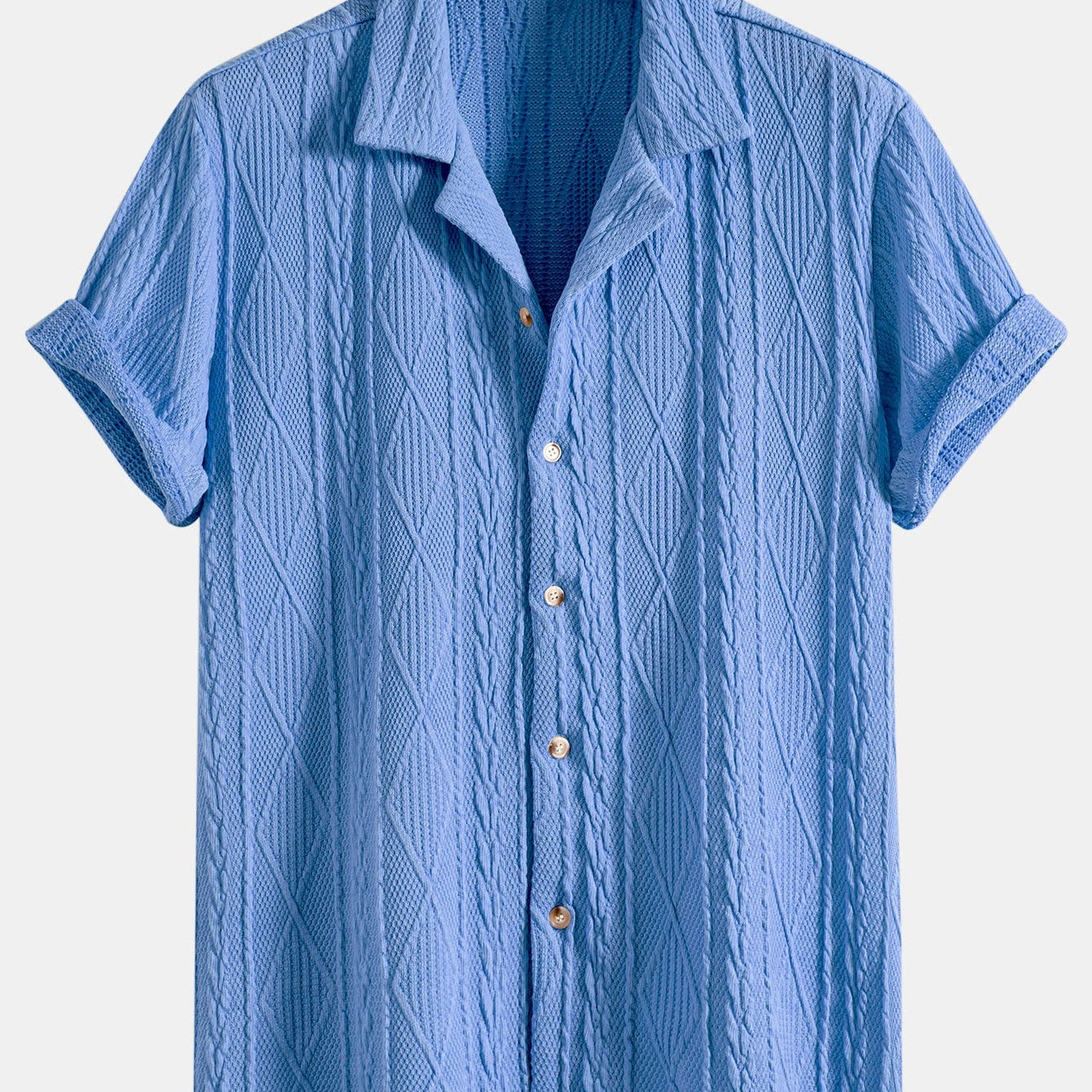 Geometric Knit Cuban Shirt with Textured Design