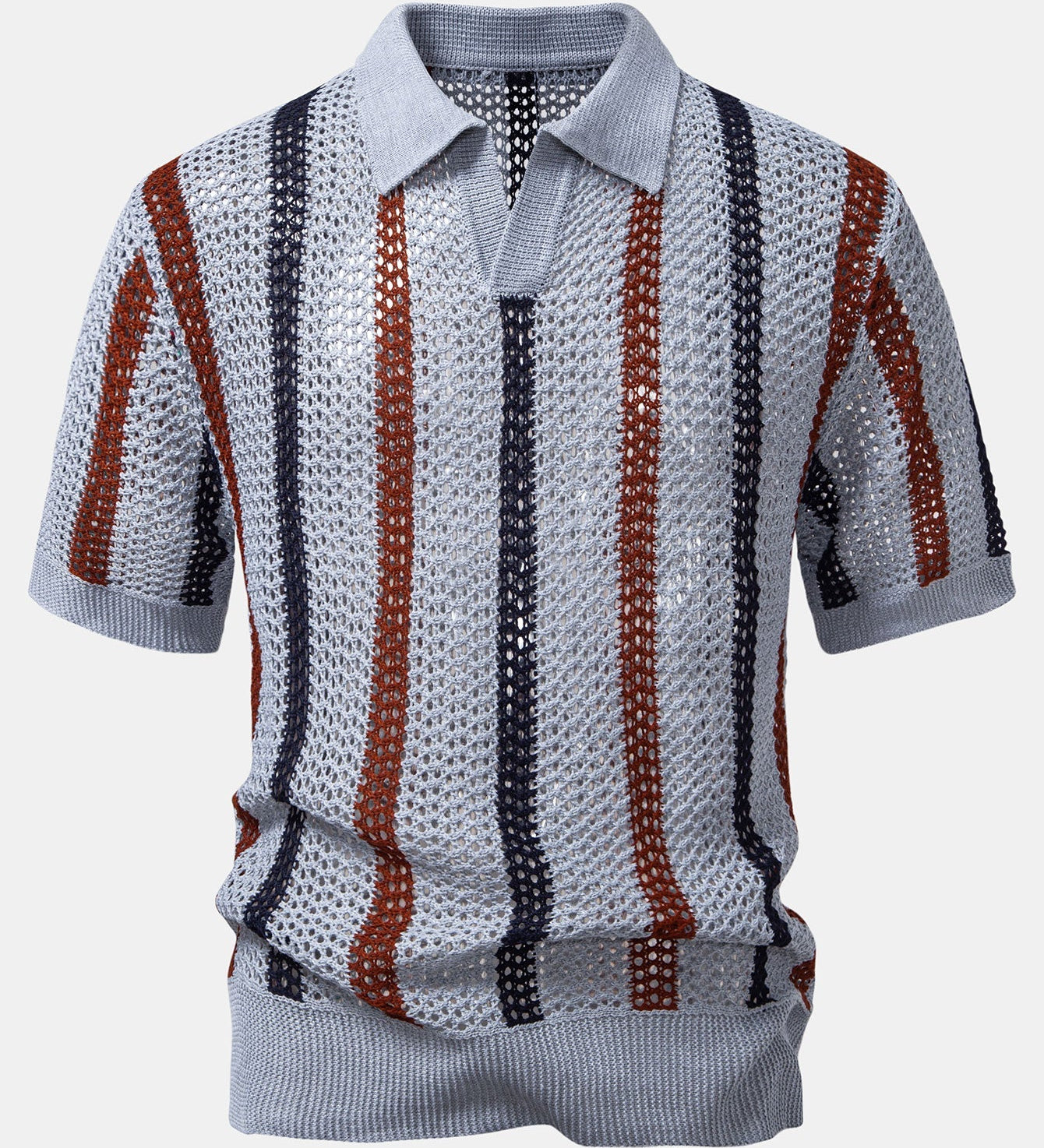 V-Neck Striped Crochet Polo