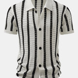 Striped Eyelet Knit Top & Straight-Leg Linen Trousers