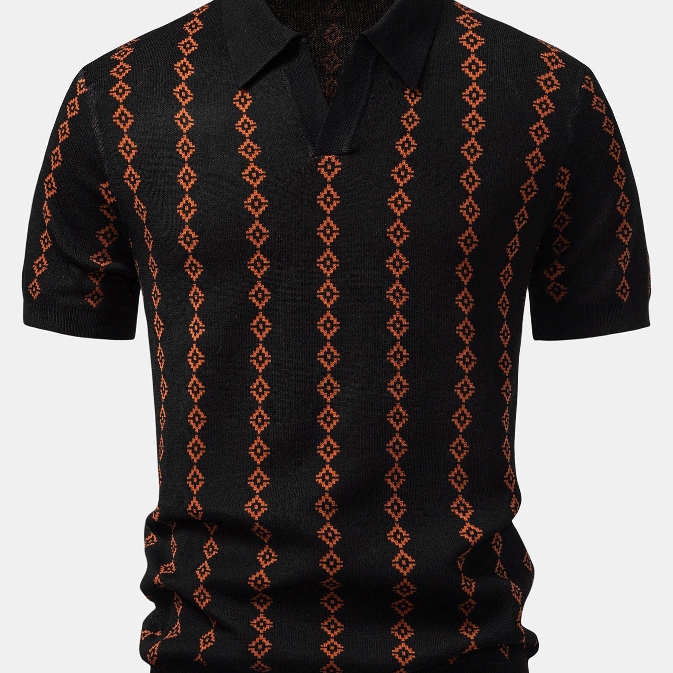 Geometric Pattern V-Neck Knit Polo