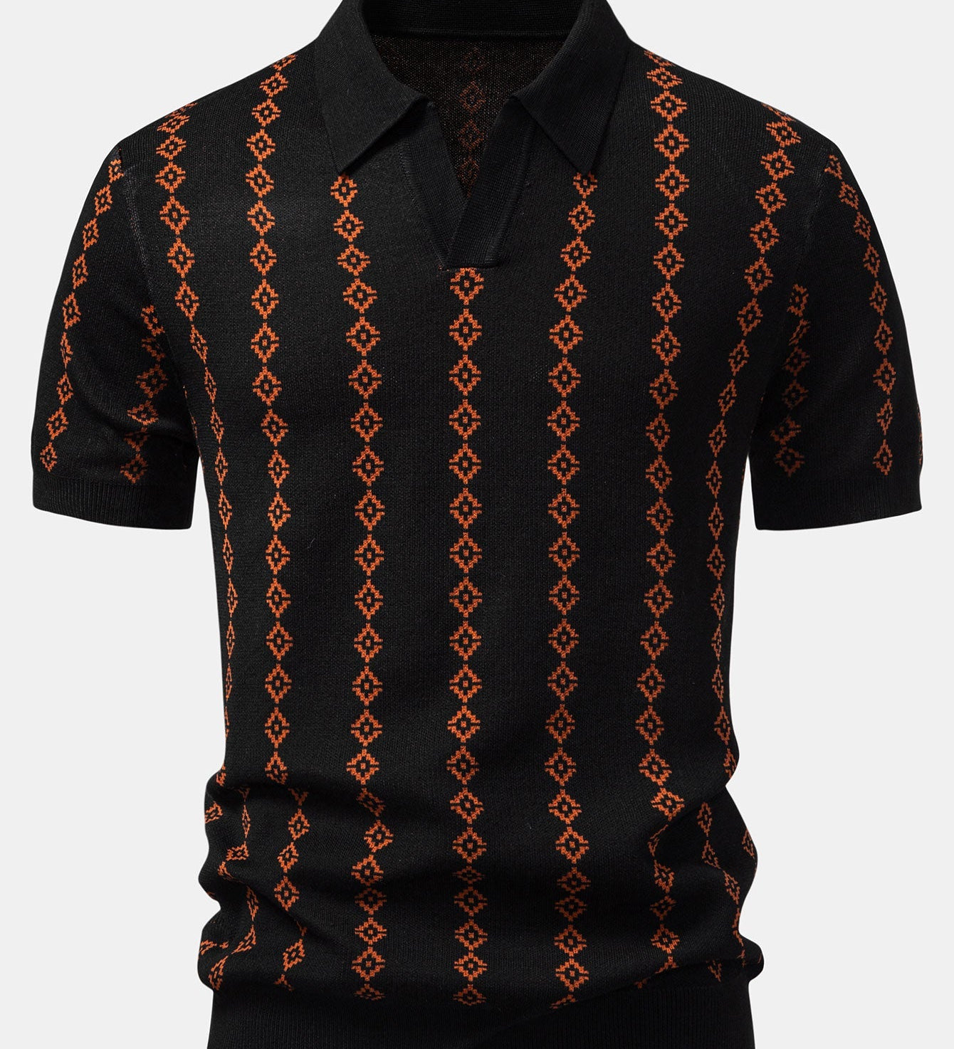 Geometric Pattern V-Neck Knit Polo