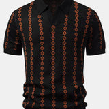 Geometric Pattern V-Neck Knit Polo