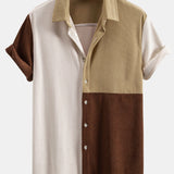 Color-Blocked Corduroy Button-Up Shirt