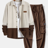 Two-Tone Corduroy Shirt with Drawstring Cargo Jogger Pants