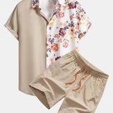 Floral Patchwork Button-Up Shirt with Matching Swim Shorts