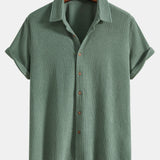 Waffle Knit Button-Up Shirt and Shorts Set