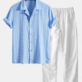 Geometric Jacquard Cuban Shirt with Straight-Leg Linen Trousers