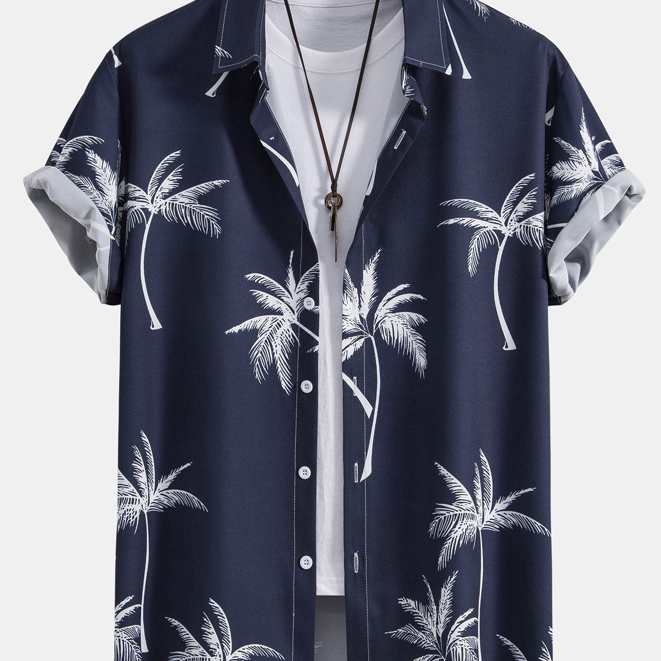 Button-Up Shirt with Palm Tree Print