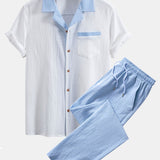 Textured Cuban Shirt with Contrast Details & Straight-Leg Trousers