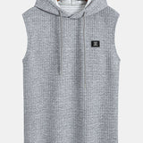 Waffle Knit Sleeveless Hooded Vest and Drawstring Shorts Set