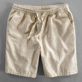 Linen-Rayon Blend Stand Collar Shirt with Linen-Cotton Blend Drawstring Shorts