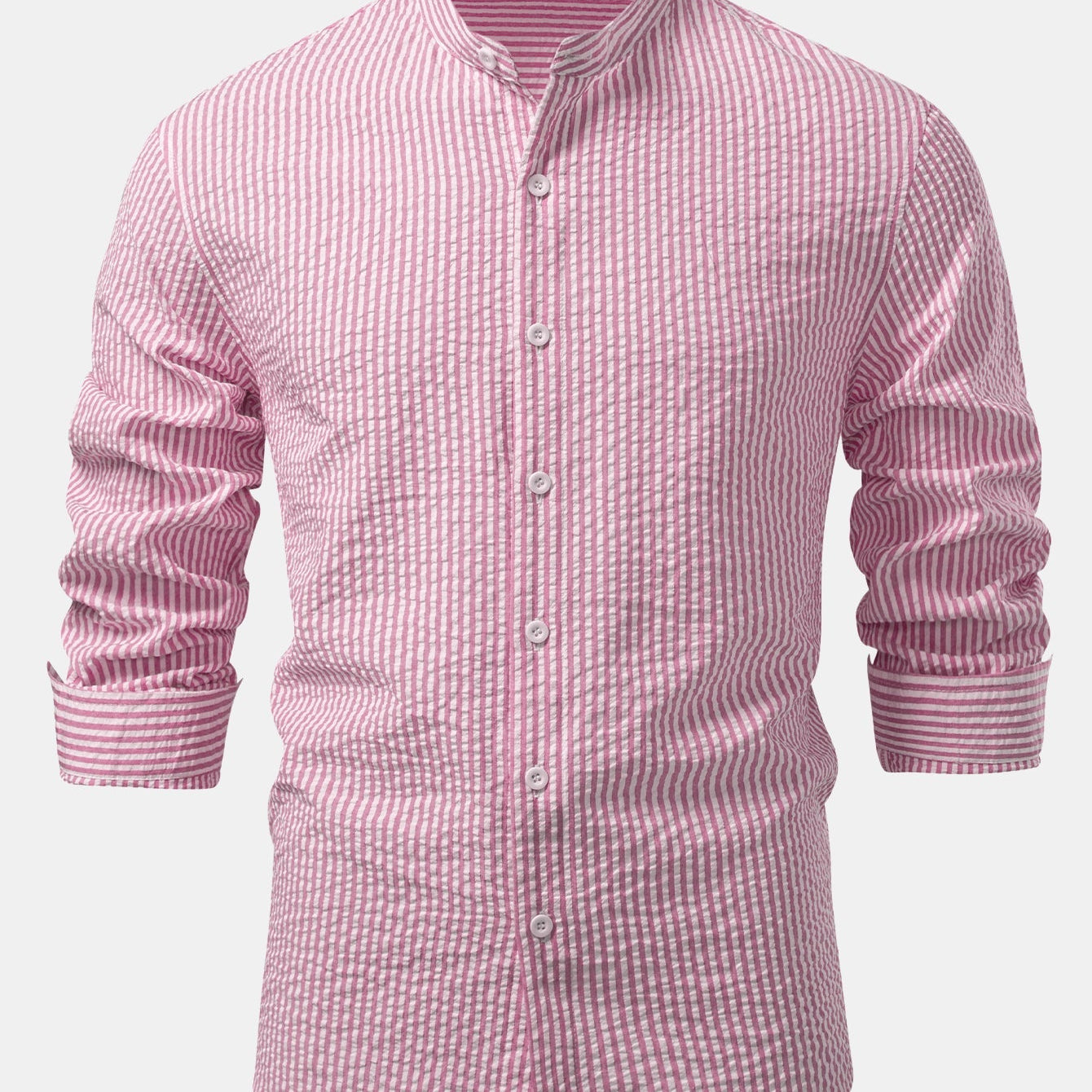 Striped Seersucker Stand Collar Shirt