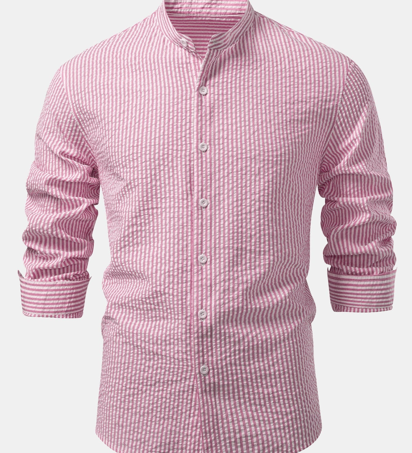 Striped Seersucker Stand Collar Shirt