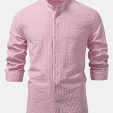 Striped Seersucker Stand Collar Shirt