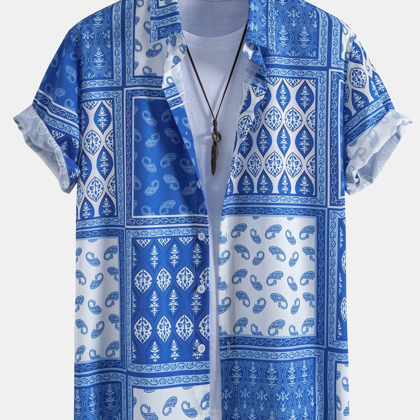 Button-Up Shirt with Paisley Border Design