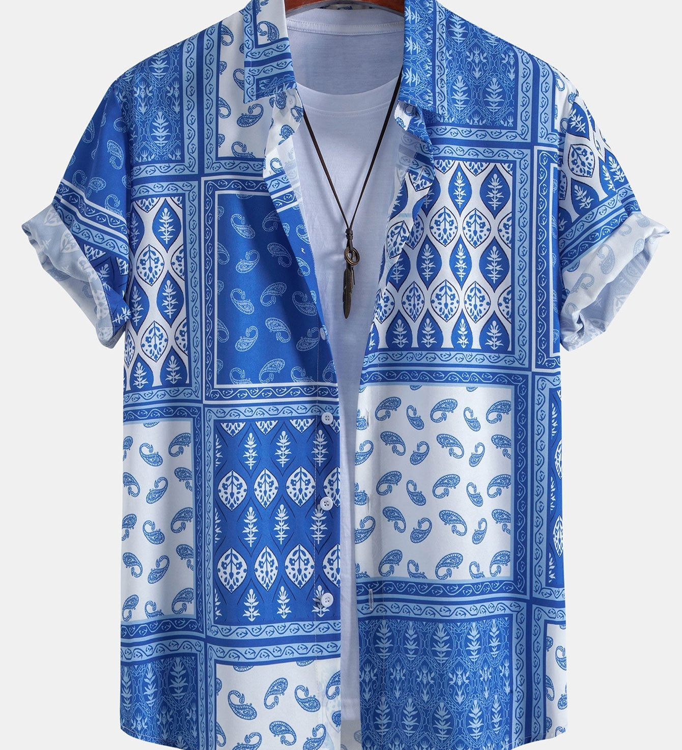 Button-Up Shirt with Paisley Border Design