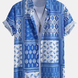 Button-Up Shirt with Paisley Border Design