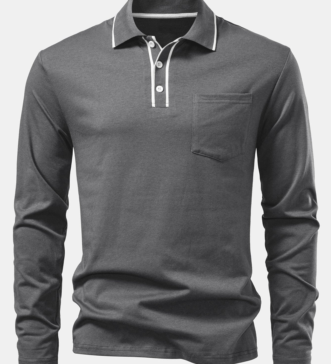 Contrast Pocket Long Sleeve Polo Shirt