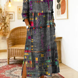 RENATA – Spalvinga džinsinė patchwork suknelė