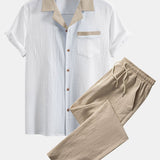 Textured Cuban Shirt with Contrast Details & Straight-Leg Trousers