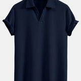 V-Neck Ribbed Polo with Short Sleeves & Straight Leg Ribbed Trousers