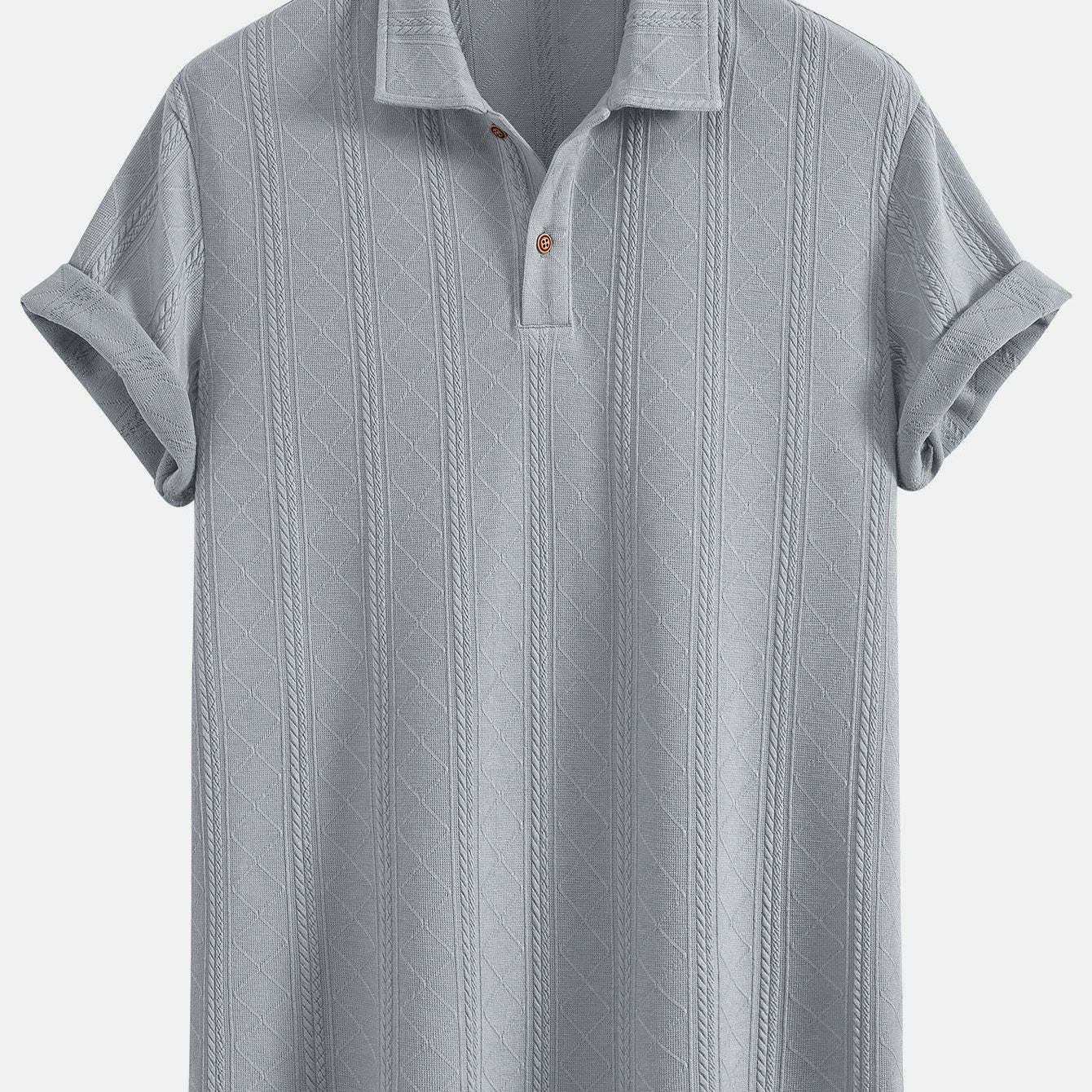 Geometric Knit Polo Shirt with Rhombus Texture