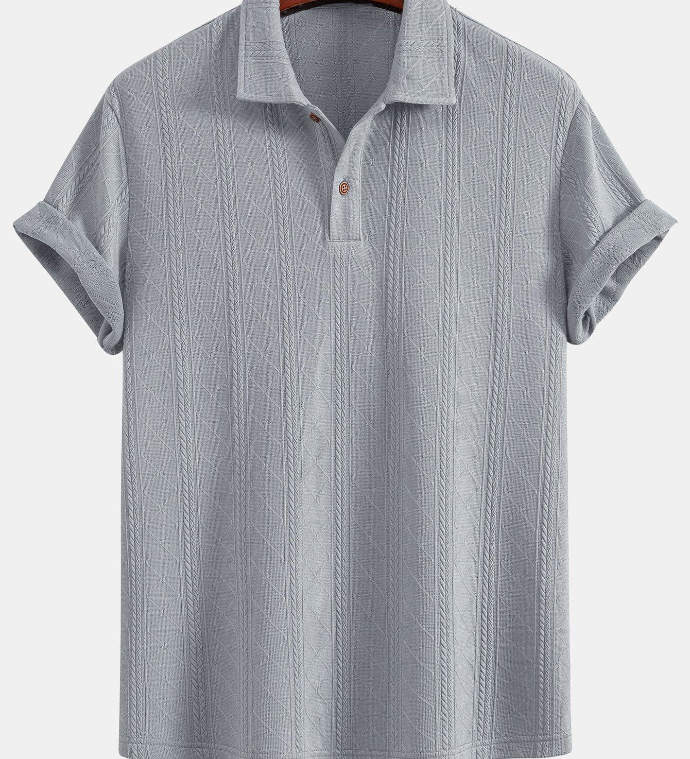 Geometric Knit Polo Shirt with Rhombus Texture