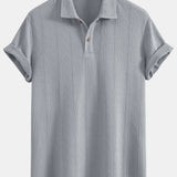 Geometric Knit Polo Shirt with Rhombus Texture