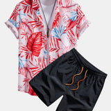 Tropical Print Button-Up Shirt with Matching Swim Shorts
