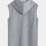 Waffle Knit Sleeveless Hooded Vest and Drawstring Shorts Set