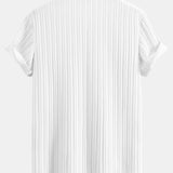 Textured Stand Collar Shirt with Striped Swim Shorts