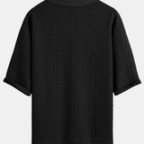 Relaxed Fit Geometric Jacquard V-Neck T-Shirt with Three-Quarter Sleeves and Shorts