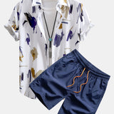 Button-Up Shirt and Swim Shorts with Brushstroke Print