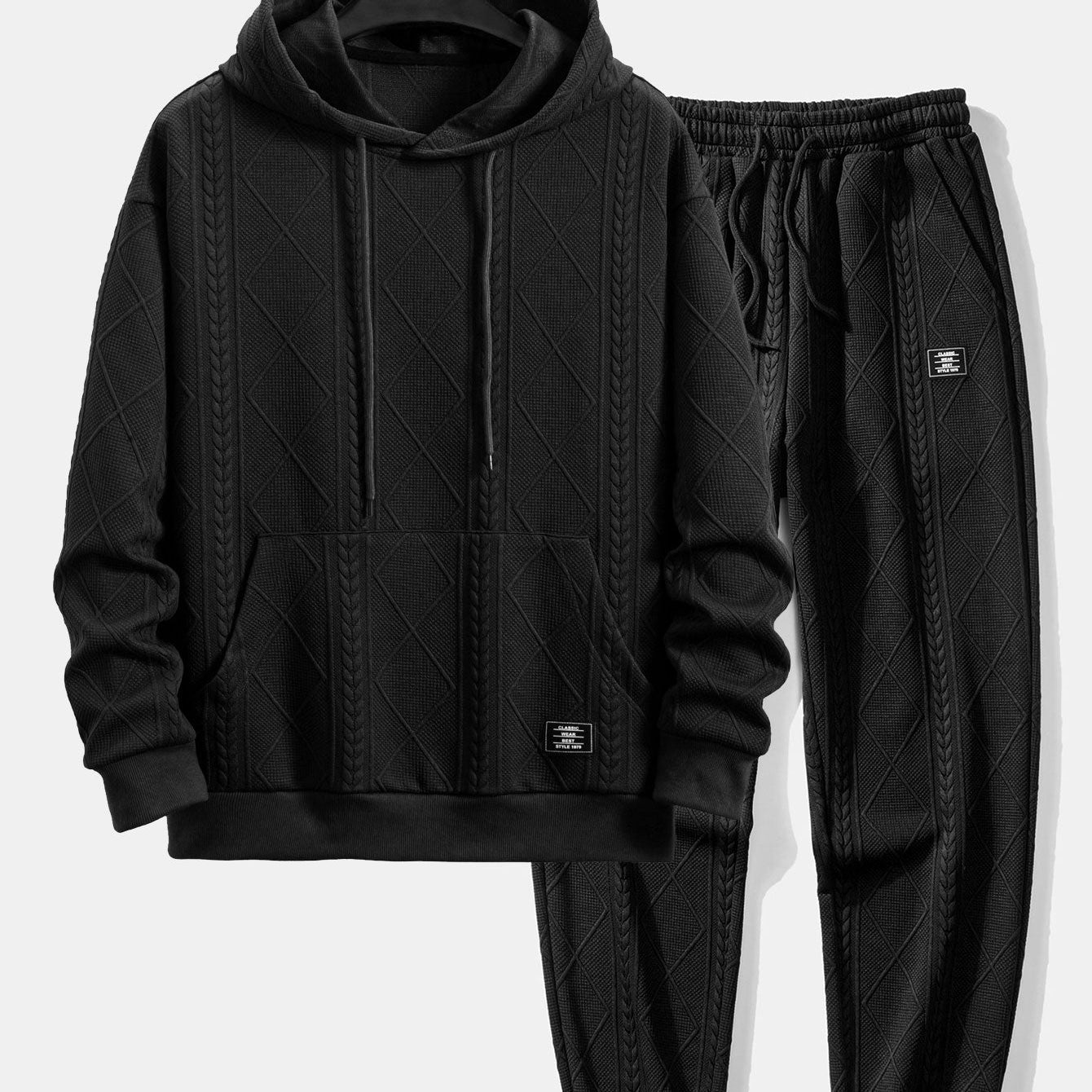 Comfortable Geometric Jacquard Hoodie and Jogger Set