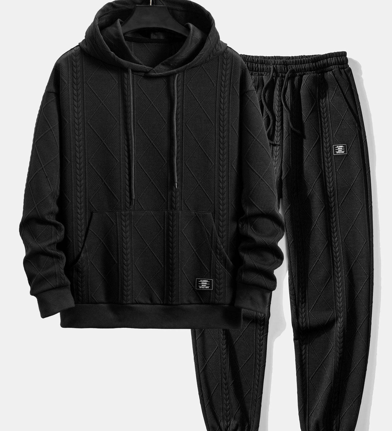 Comfortable Geometric Jacquard Hoodie and Jogger Set