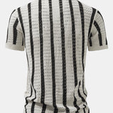 Striped Eyelet Knit Top & Straight-Leg Linen Trousers
