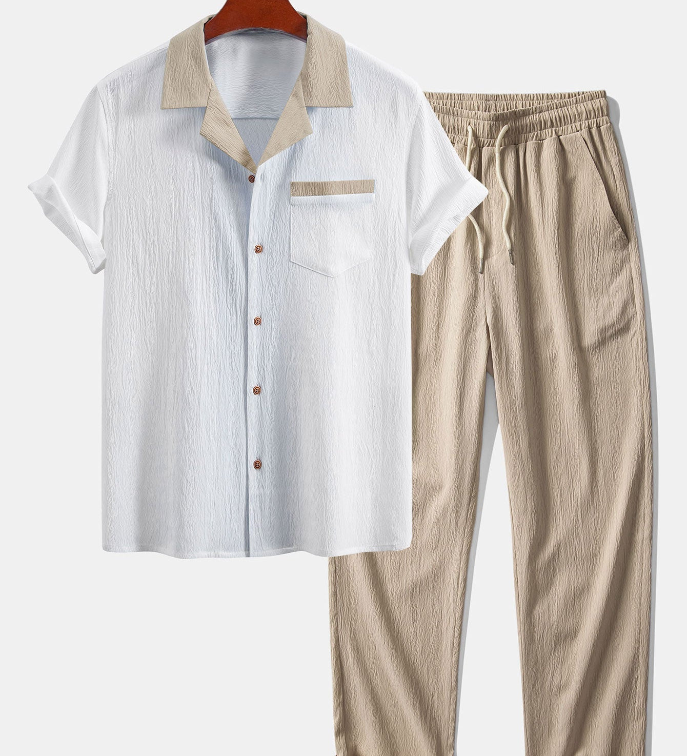 Textured Cuban Shirt with Contrast Details & Straight-Leg Trousers