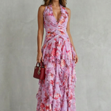Belladina | Romantica Cascata di Rose Abito lungo con Scollo All'Americana