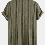 Geometric Striped Jacquard Button Up Shirt & Straight Leg Linen Pants