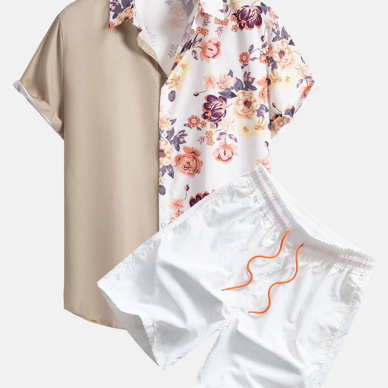 Floral Patchwork Button-Up Shirt with Matching Swim Shorts