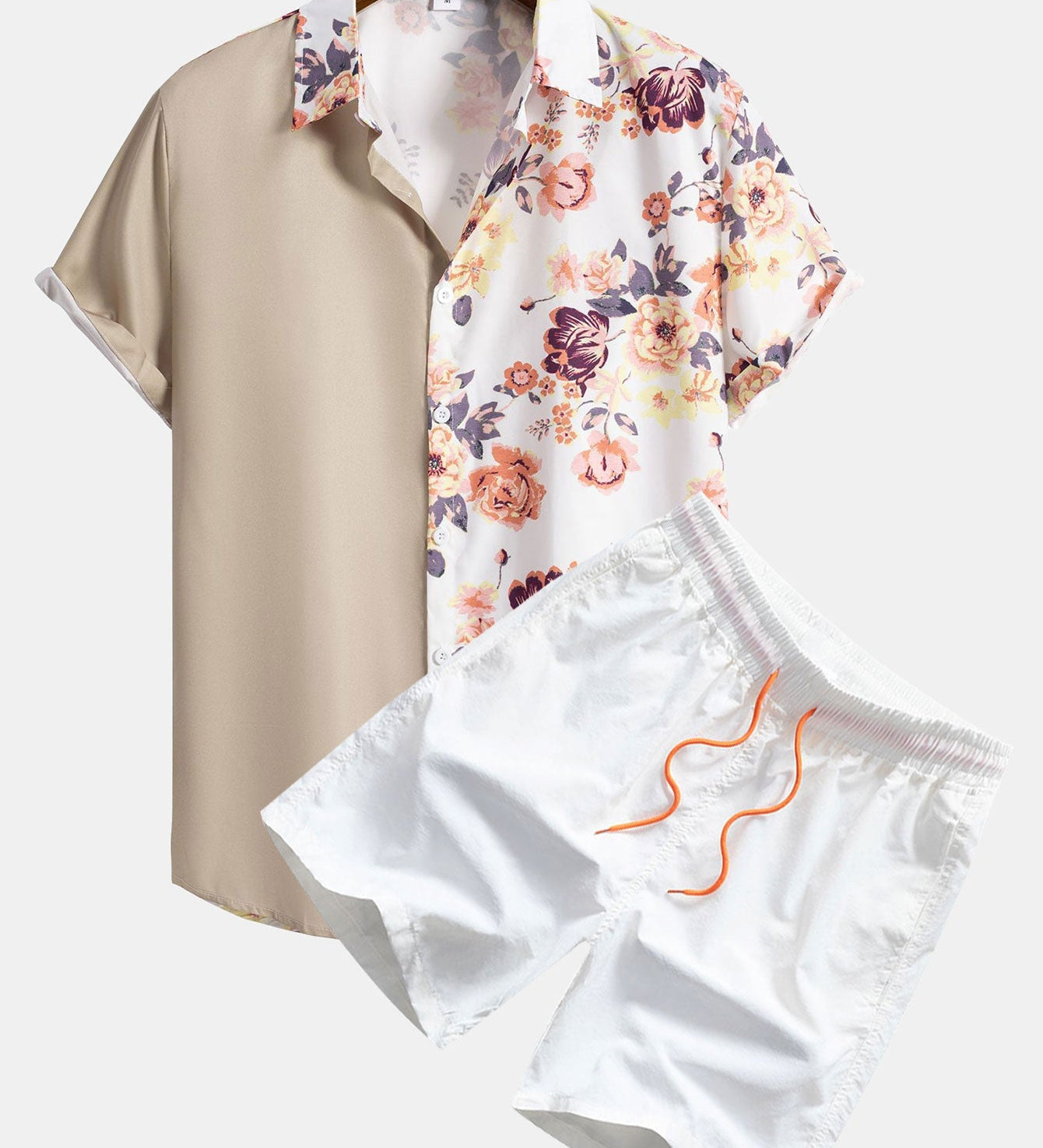 Floral Patchwork Button-Up Shirt with Matching Swim Shorts