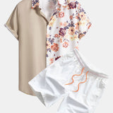 Floral Patchwork Button-Up Shirt with Matching Swim Shorts