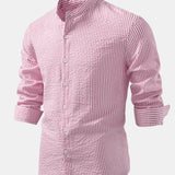 Striped Seersucker Stand Collar Shirt