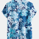 Tropical Print Button-Up Shirt & Swim Shorts Set with Musical Instrument Design