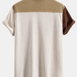 Color-Blocked Corduroy Button-Up Shirt