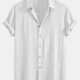 Textured Button-Up Shirt with Wrinkle Finish & Striped Swim Shorts